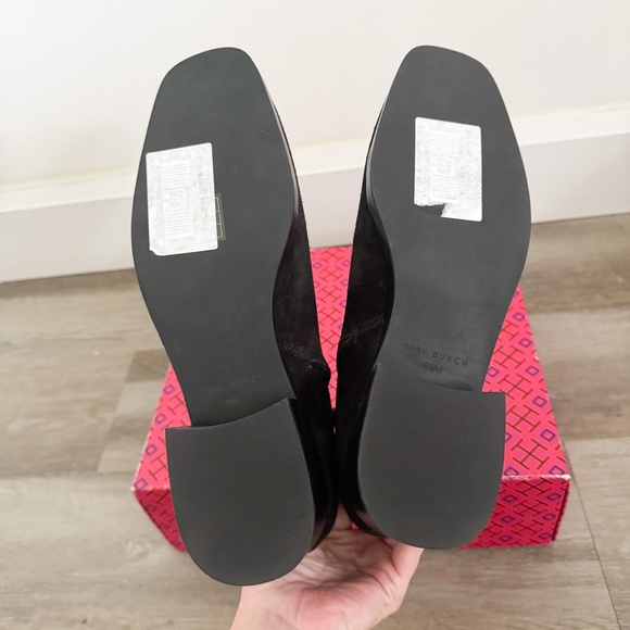 NEW Tory Burch Black Suede Gold Logo Everly Flat Boots 9.5 - Picture 5 of 6